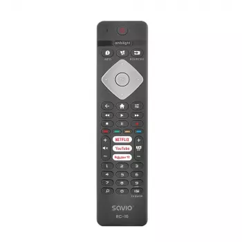 Mando a distancia IR SAVIO RC-16 para sintonizador de TV / set-top box, 20 dispositivos, alcance 10 m, negro