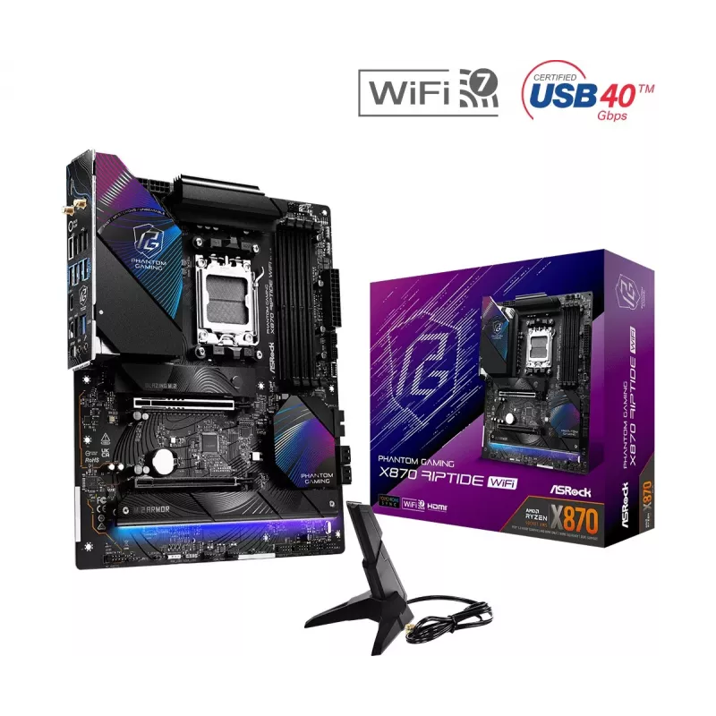 Placa base ASRock X870 Riptide WiFi — ATX, AMD X870, Socket AM5, DDR5, 4 DIMM, 256 GB, Wi-Fi 7, 2,5GbE