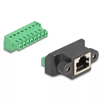 Delock adaptador de conector RJ45 hembra a bloque de terminales, 8 pines, 2 piezas, negro/verde (66589)