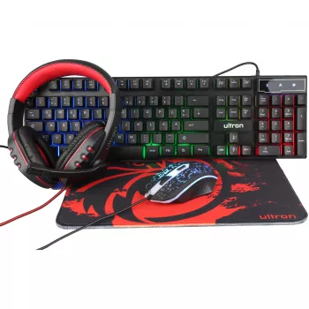 Set gaming Ultron HAWK teclado ratón QWERTZ alemán negro rojo blanco