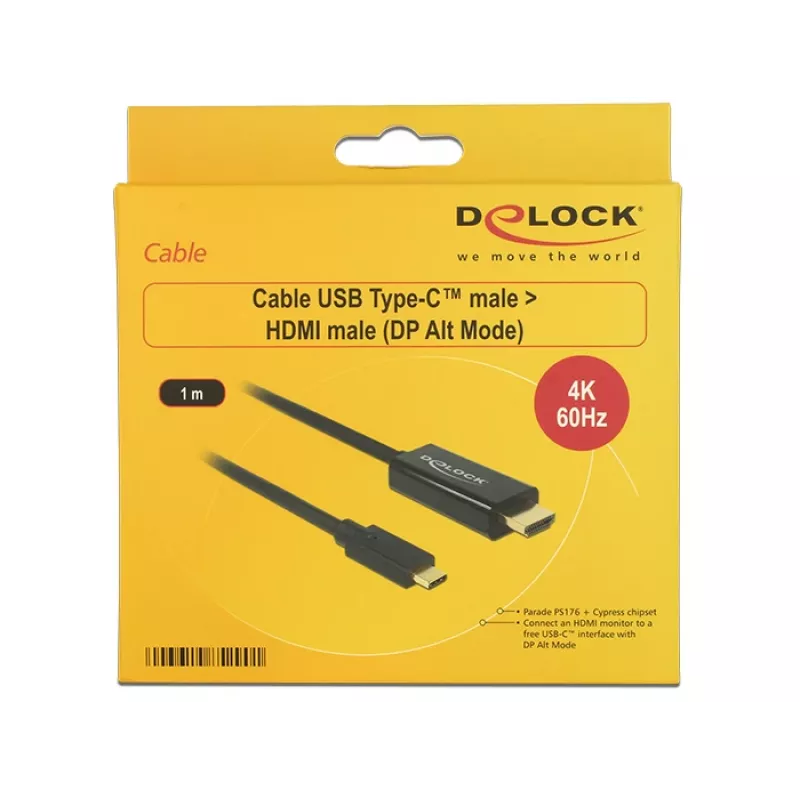 Adaptador de cable de vídeo DeLOCK 85290 USB Type-C a HDMI 1m Negro