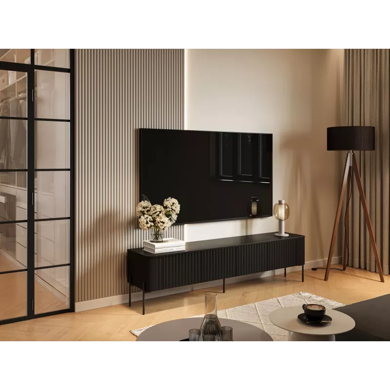 Mueble TV cama meble VERA 190x40x50 cm – parte superior y marco negro mate