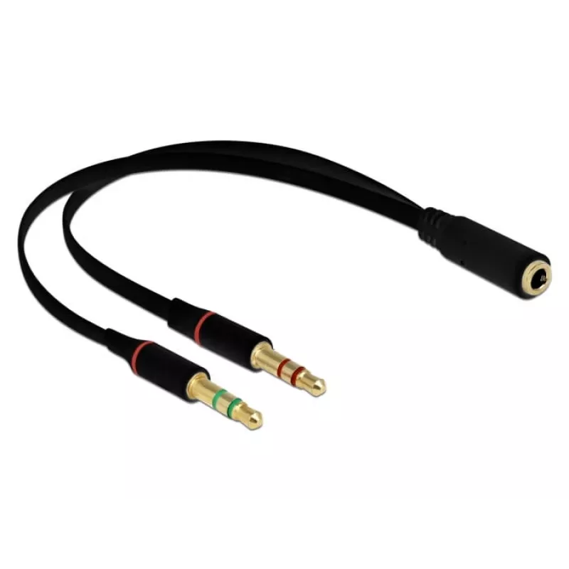 DeLOCK - adaptador para auriculares - conector mini de 4 polos (H) a conector jack mini estéreo (M) - 20 cm - negro