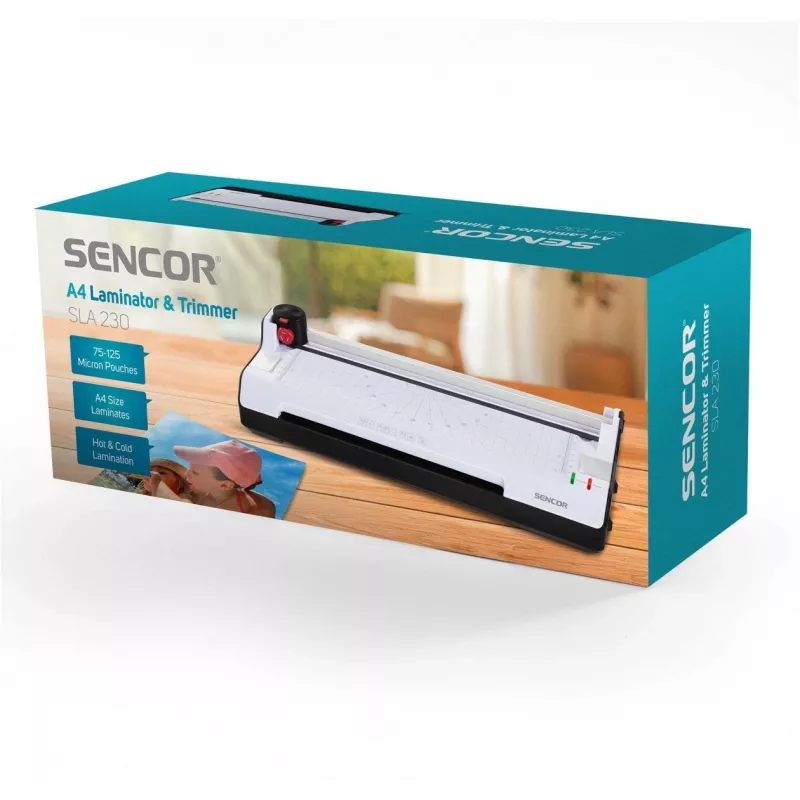 Plastificadora de oficina SENCOR SLA 230 A4, compatible con hojas A4, grosor de film 2x75–2x125 mm