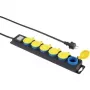 Regleta de enchufes Renkforce 650D-CMB — regleta de 6 tomas con interruptor, negra con tomas amarillas y azules
