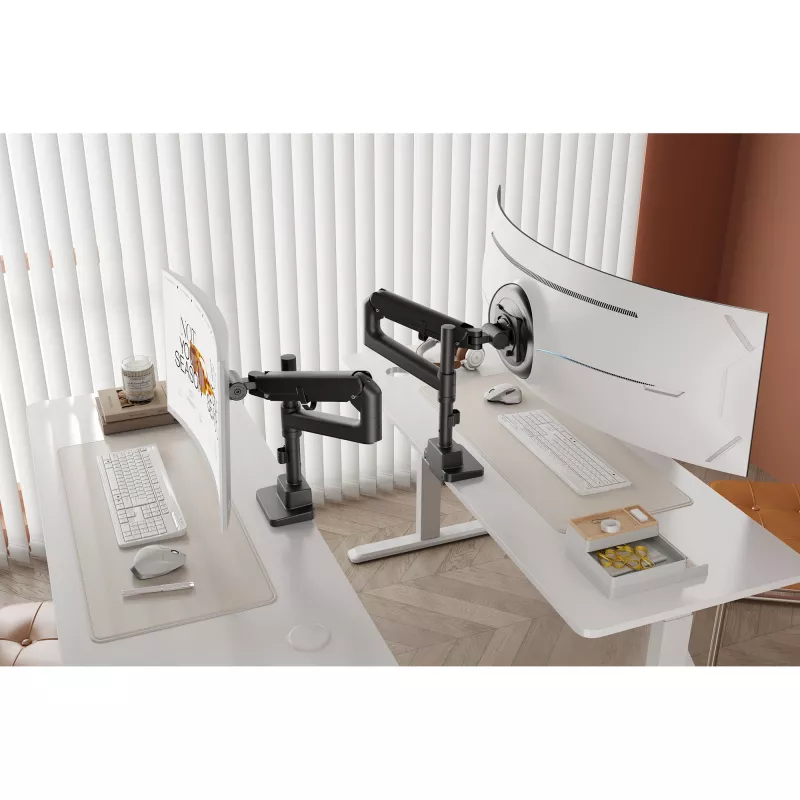 Soporte de monitor DIGITUS Single, pinza, máx. 57 inch, capacidad 27 kg, VESA 75x75–100x100, altura ajustable, inclinable -75° a 75°, negro