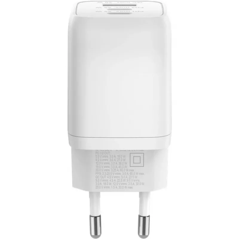 Cargador rápido USB-C Nano, PD, GaN, 65 vatios (blanco, 1x USB-A, 2x USB-C PD, Charge 3.0)