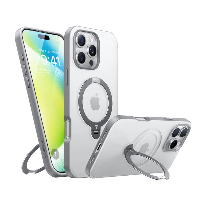 Funda transparente Torras para iPhone 16 Pro — UPRO OSTAND SPIN SERIES, funda protectora transparente fina y ligera