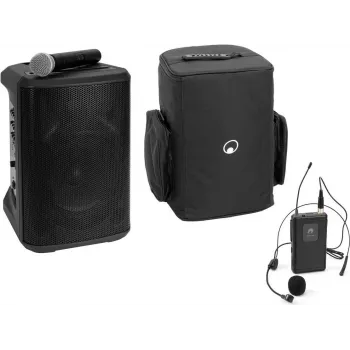Sistema PA inalámbrico portátil Omnitronic PORTY-8A con transmisor de auriculares con micrófono y bolsa blanda