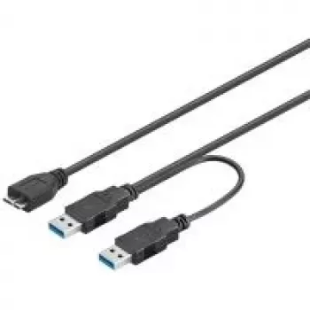 Cable USB 3.0 Dual Power SuperSpeed Wentronic Goobay, negro, 0,3 m - conector macho USB 3.0 (Type-A), conector macho USB 3.0 (Type-A) > conector macho USB 3.0 Micro (Type-B) (95746)