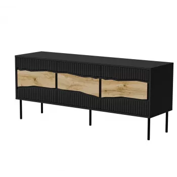 Mueble TV cama meble INSERTO 3D 143,5x40x61,5 cm negro con LED, parte superior de aglomerado