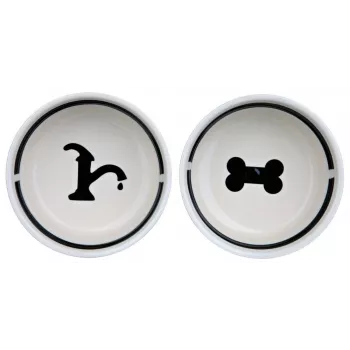 Cuenco de cerámica para perros Trixie MISKI 0,6 L, 15 cm de diámetro, negro, patas antideslizantes, apto para lavavajillas, set de 2