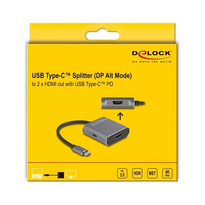 Splitter USB Type-C DeLOCK DP Alt Mode a 2 x HDMI MST 3840x2160