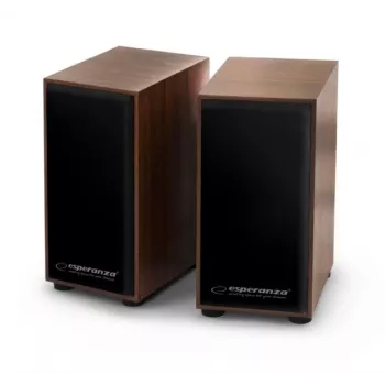 Altavoces ESPERANZA EP122 2.0 de sobremesa con cable, 2×6 W RMS, carcasa de madera, control de volumen giratorio, 60–20000 Hz