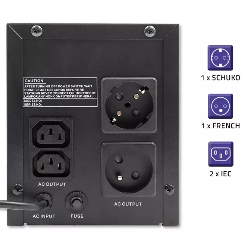Qoltec Monolith 53775 SAI Line-Interactive, 1200 VA (1,2 kVA) / 720 W, AVR, 4 tomas AC, negro