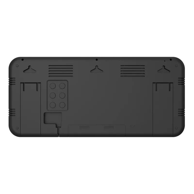 Reloj de pared digital grande GreenBlue GB214 con sensor de temperatura y fecha, LCD 37x17 cm, de pared o independiente, alimentación por adaptador y pilas