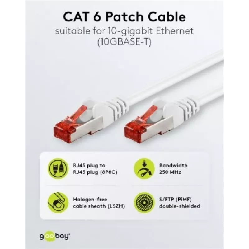cable de red Goobay cable de parcheo CAT 6 RJ-45 Cat6 15 m blanco