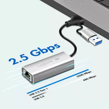 Adaptador USB-A/-C a Ethernet 2,5G, gris