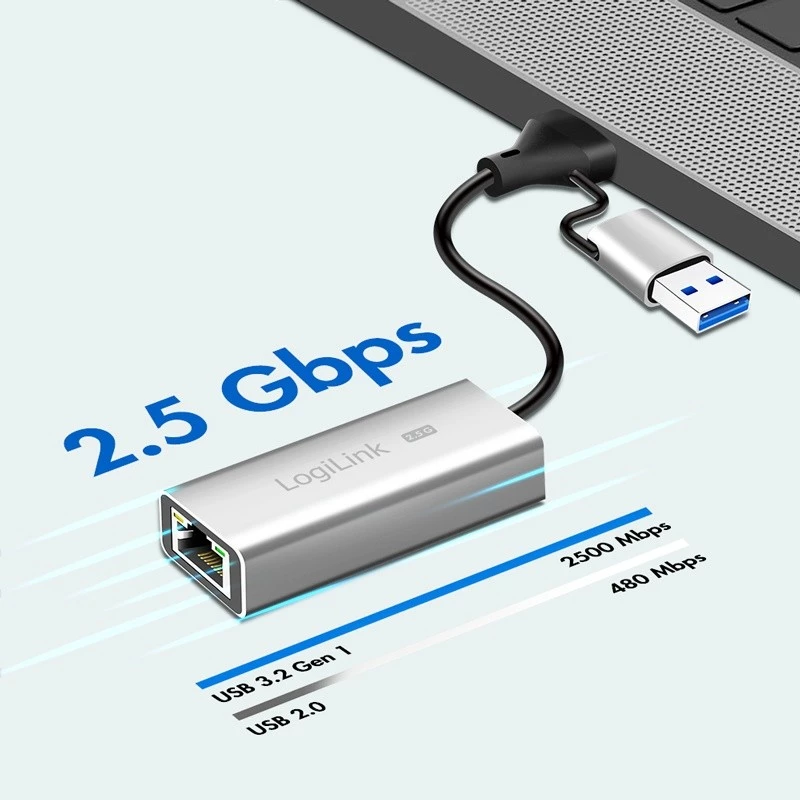 Adaptador USB-A/-C a Ethernet 2,5G, gris