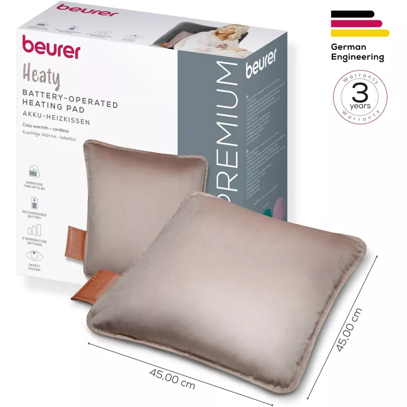 Almohadilla térmica Beurer HK77 recargable Smokey-Taupe – cojín térmico eléctrico portátil
