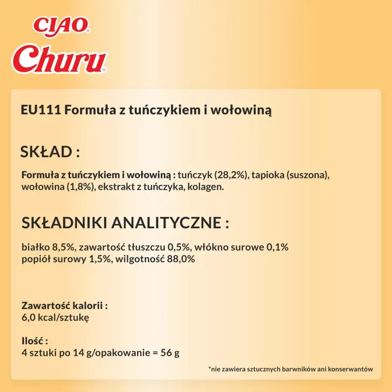 INABA Churu Pollo con receta de ternera - Snacks para gatos - 4x14 g