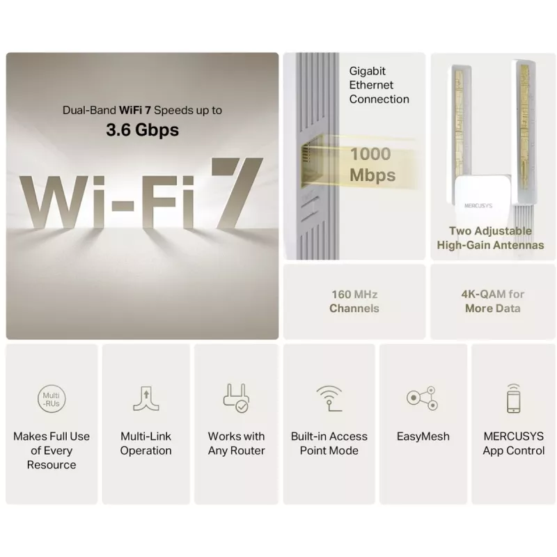 Mercusys ME25BE BE3600 Wi-Fi 7 Extensor de alcance