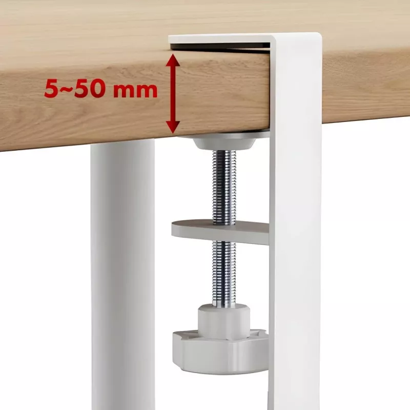 Organizador de cables bajo el escritorio MACLEAN MC-104 W, bandeja de acero de 2 niveles, blanco, carga máx. 5 kg, para grosores de mesa de 0,5–5 cm