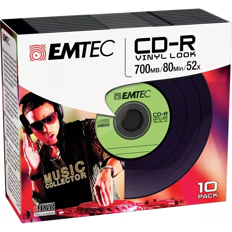 EMTEC Vinyl Look - 10 x CD-R - 700 MB (80 min) 52x - azul, amarillo, lila, verde, rosa - funda slim jewel case