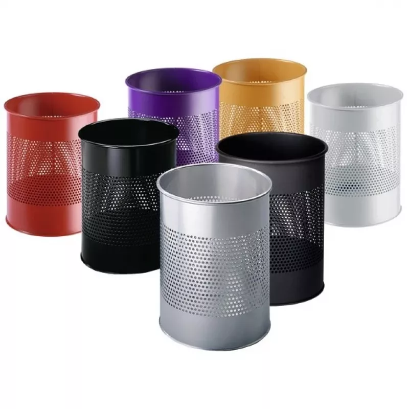 Durable 3310-23 papelera redonda de metal, 15 l, perforada 165 mm, acero, plateada