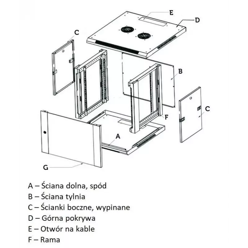 Armario rack Extralink 12U 600x450 ASP gris montaje en pared, puerta metálica