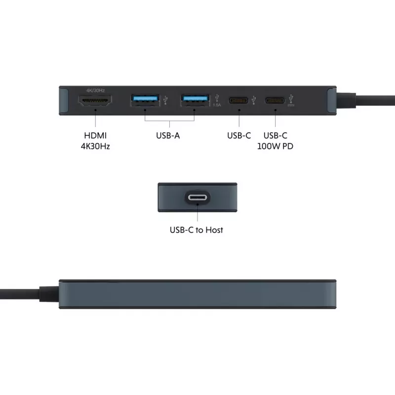 Hyper HyperDrive Flex HD4101BKGL hub USB-C de 5 puertos (2x USB-A, 1x USB-C, 1x HDMI), negro