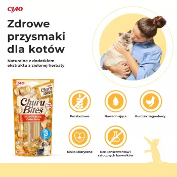 INABA Churu Bites Enrollados con receta de pollo – Snacks para gatos – 3x10 g