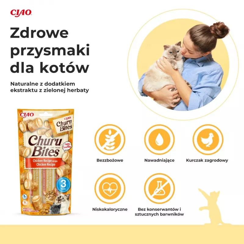 INABA Churu Bites Enrollados con receta de pollo – Snacks para gatos – 3x10 g