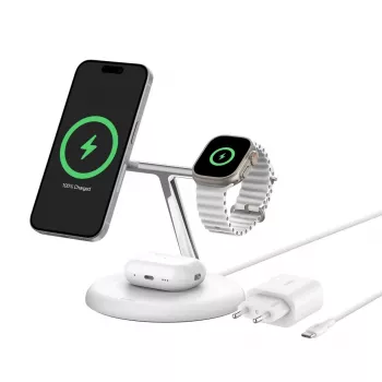 Belkin BoostCharge Pro 3 en 1 estación de carga inalámbrica con Qi2, blanco (WIZ023VFWH)