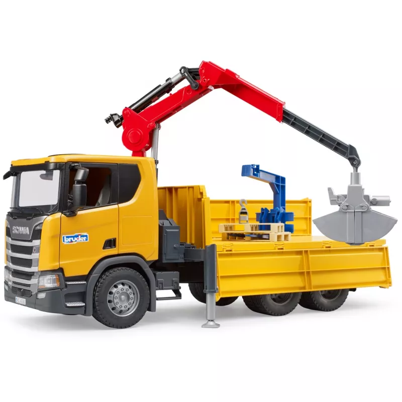 Camión de obra de juguete BRUDER Scania Super 560R con grúa y 2 palés