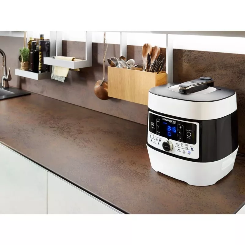 Olla a presión eléctrica Rommelsbacher MD 1000 – 4 l, 1000 W, 14 programas, blanco/negro