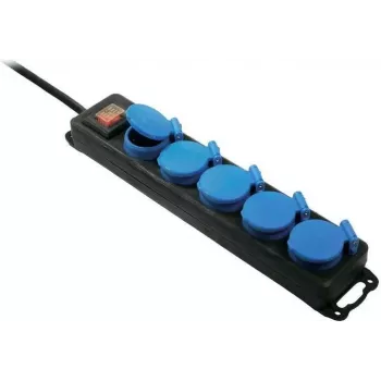 Regleta de enchufes AS Schwabe 38609 — 5 tomas, negro/azul, con interruptor