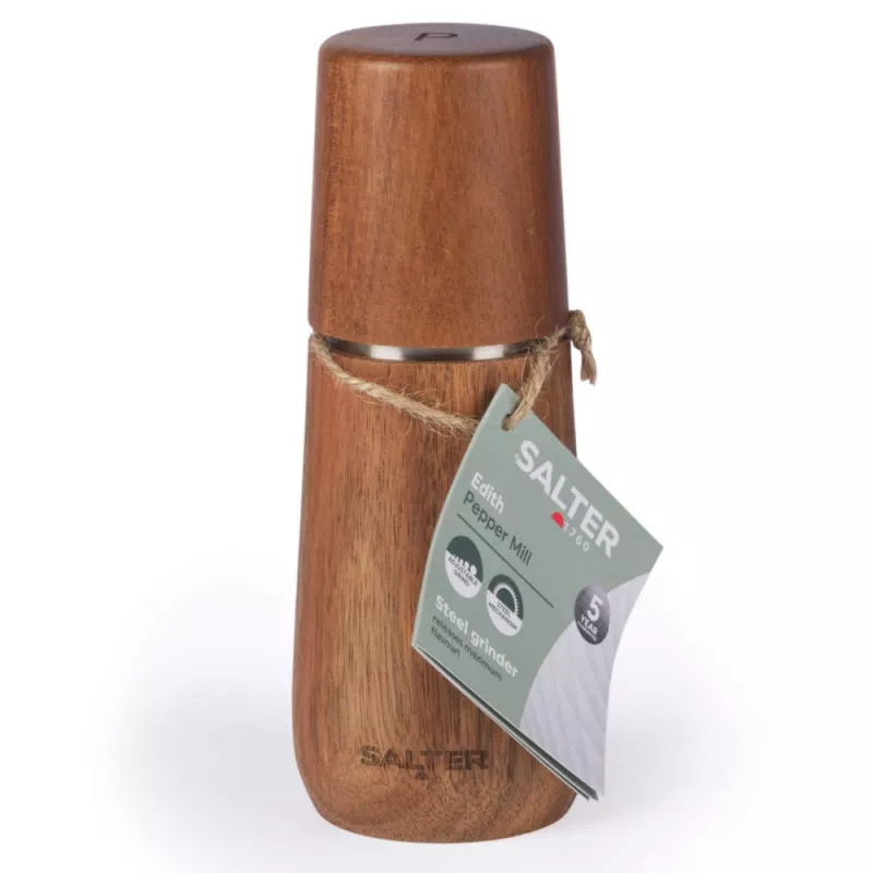 Molinillo de pimienta Salter BW13049APEU7 madera de acacia molienda ajustable 18 cm