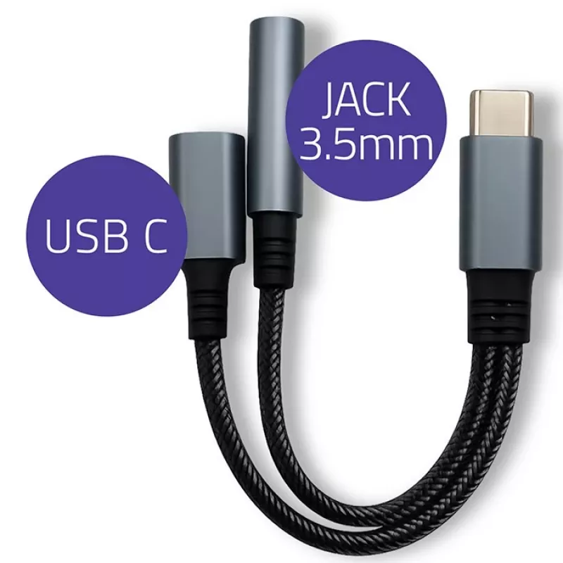Adaptador 2 en 1 USB-C a USB-C y jack de 3,5 mm PD 15W