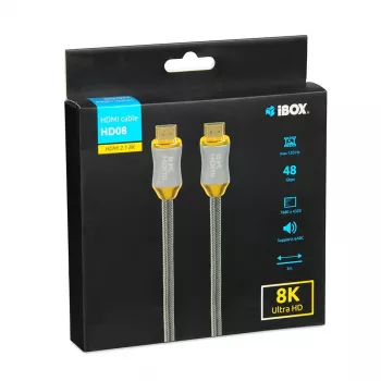 Cable HDMI IBOX HD08 2 m, HDMI Type-A macho-macho, HDMI 2.1, plateado