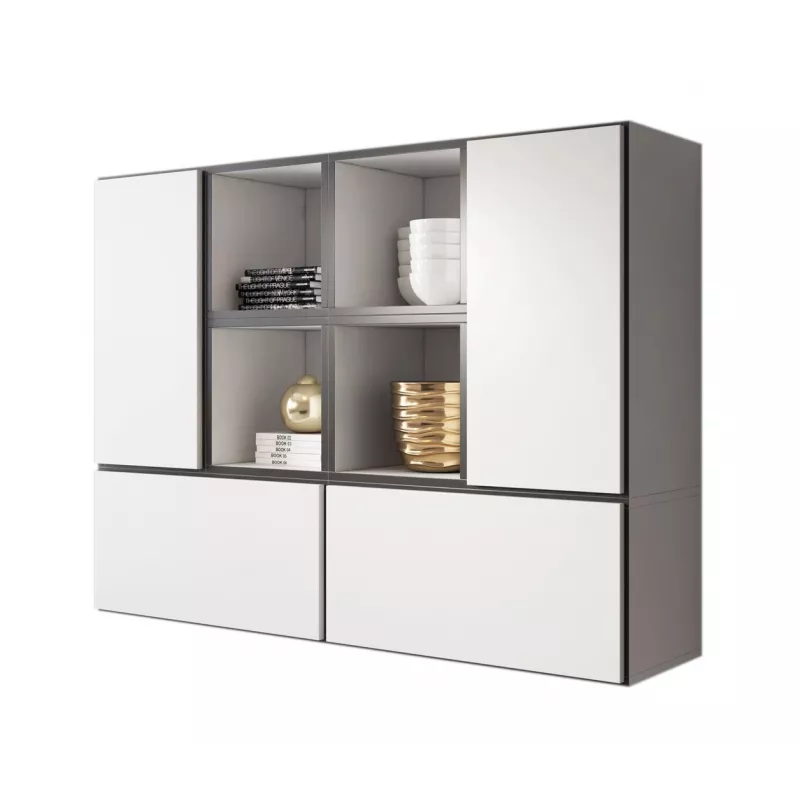 Conjunto de muebles de salón Cama ROCO 19 (4xRO3 + 4xRO6) blanco/negro/blanco