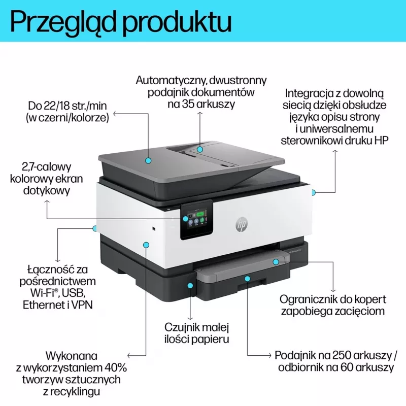 HP OfficeJet Pro 9120b Impresora multifunción inalámbrica en color, Impresión a doble cara; Copiadora, Escáner