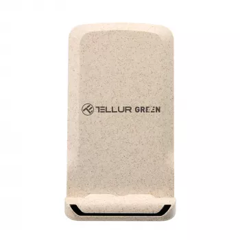 Cargador inalámbrico Tellur TLL151311 15W, base de carga rápida compatible con Qi, crema
