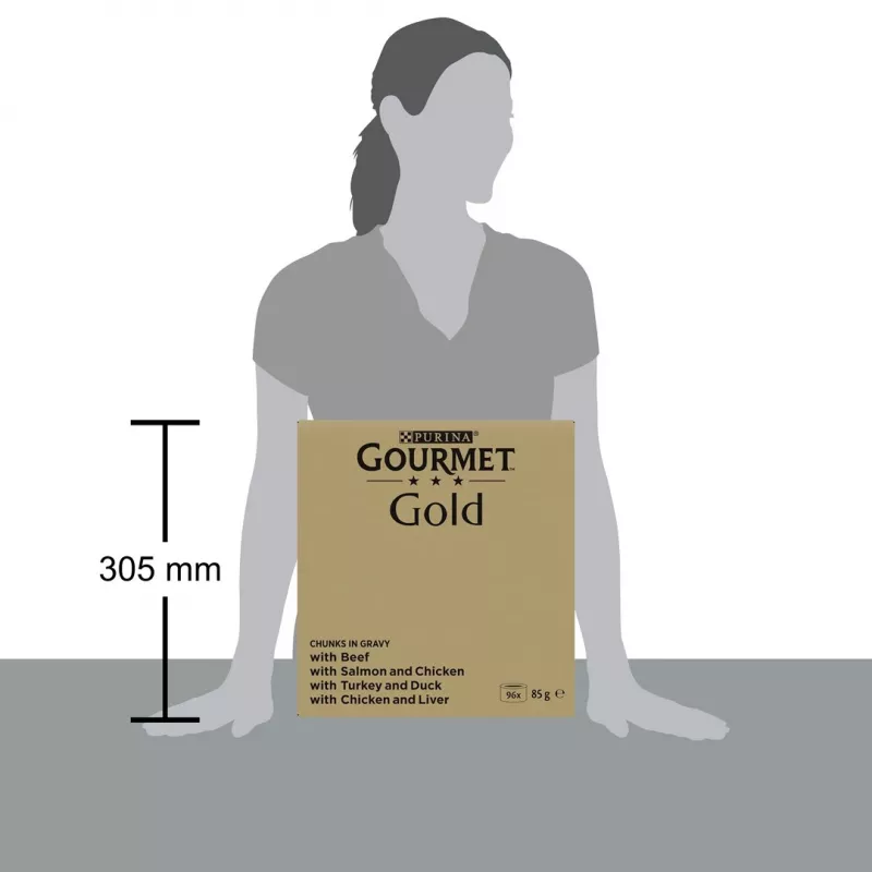 Purina Gourmet Gold trocitos en salsa, surtido de 4 sabores, comida húmeda para gatos, 96 x 85 g