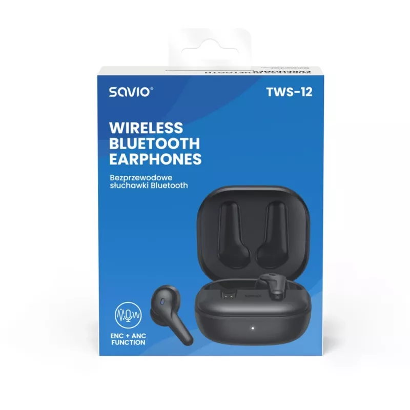 Auriculares in-ear SAVIO TWS-12, Bluetooth 5.3, micrófono integrado, negros