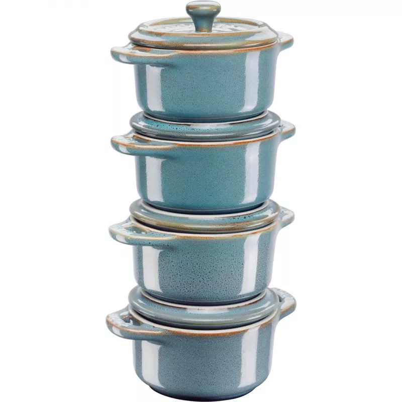 Staub Mini Cocotte Redonda, 4 uds. - 200ml, Turquesa Antiguo