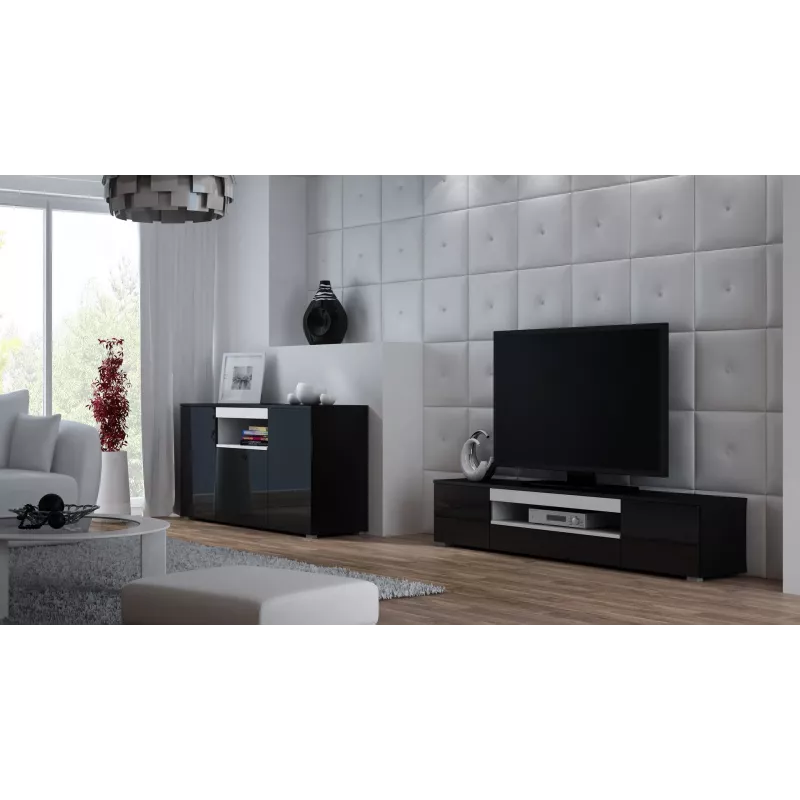 Aparador Cama VIVA 150 negro/negro brillante + blanco