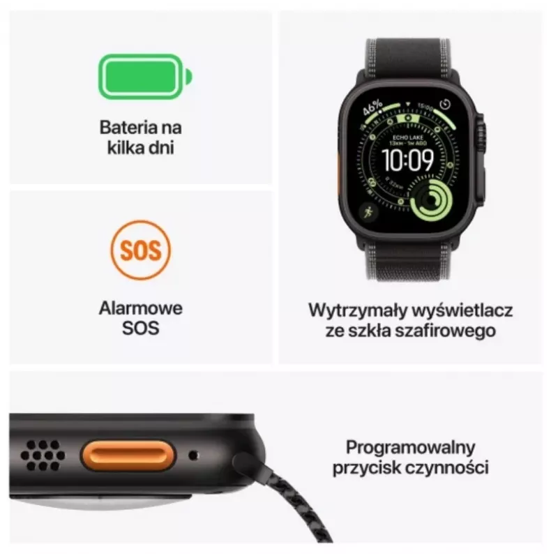 Apple Watch Ultra 3 GPS + Cellular 49mm Caja de titanio negro con Alpine Loop negra mediana