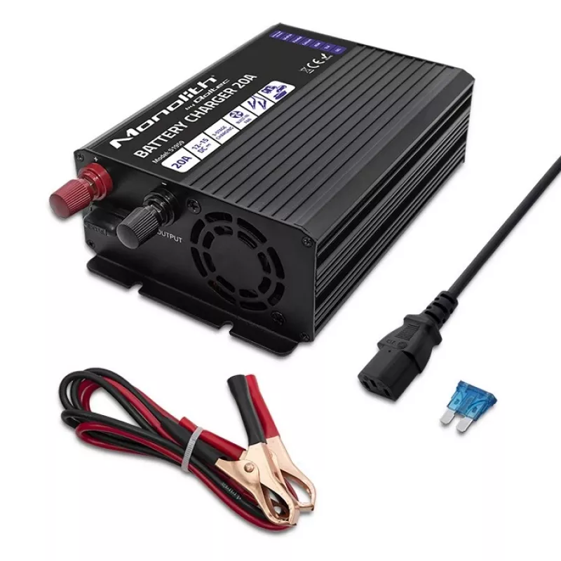 Cargador QOLTEC Monolith 20 A 12 V para baterías LiFePO4, AGM, GEL, SLA