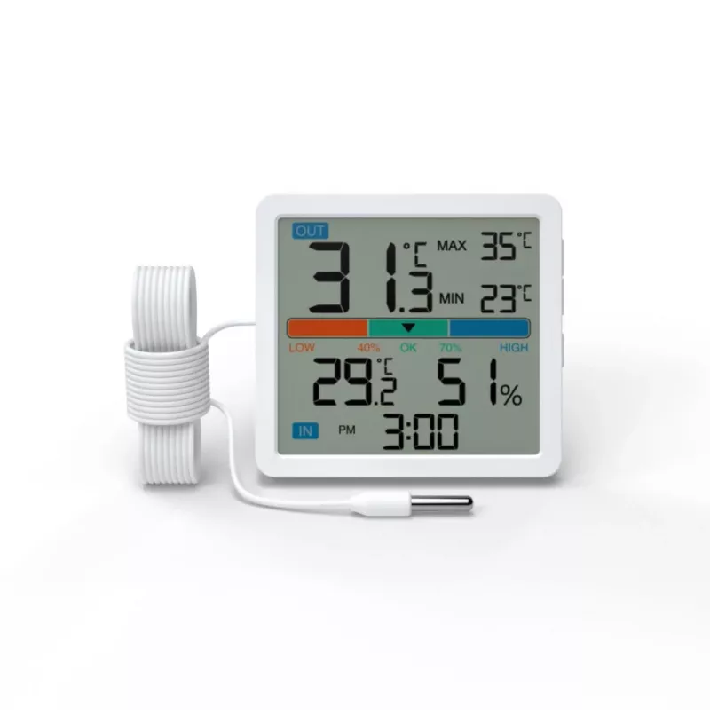 Manta MTO002W estación meteorológica con sensor externo, termómetro/higrómetro, reloj, blanca
